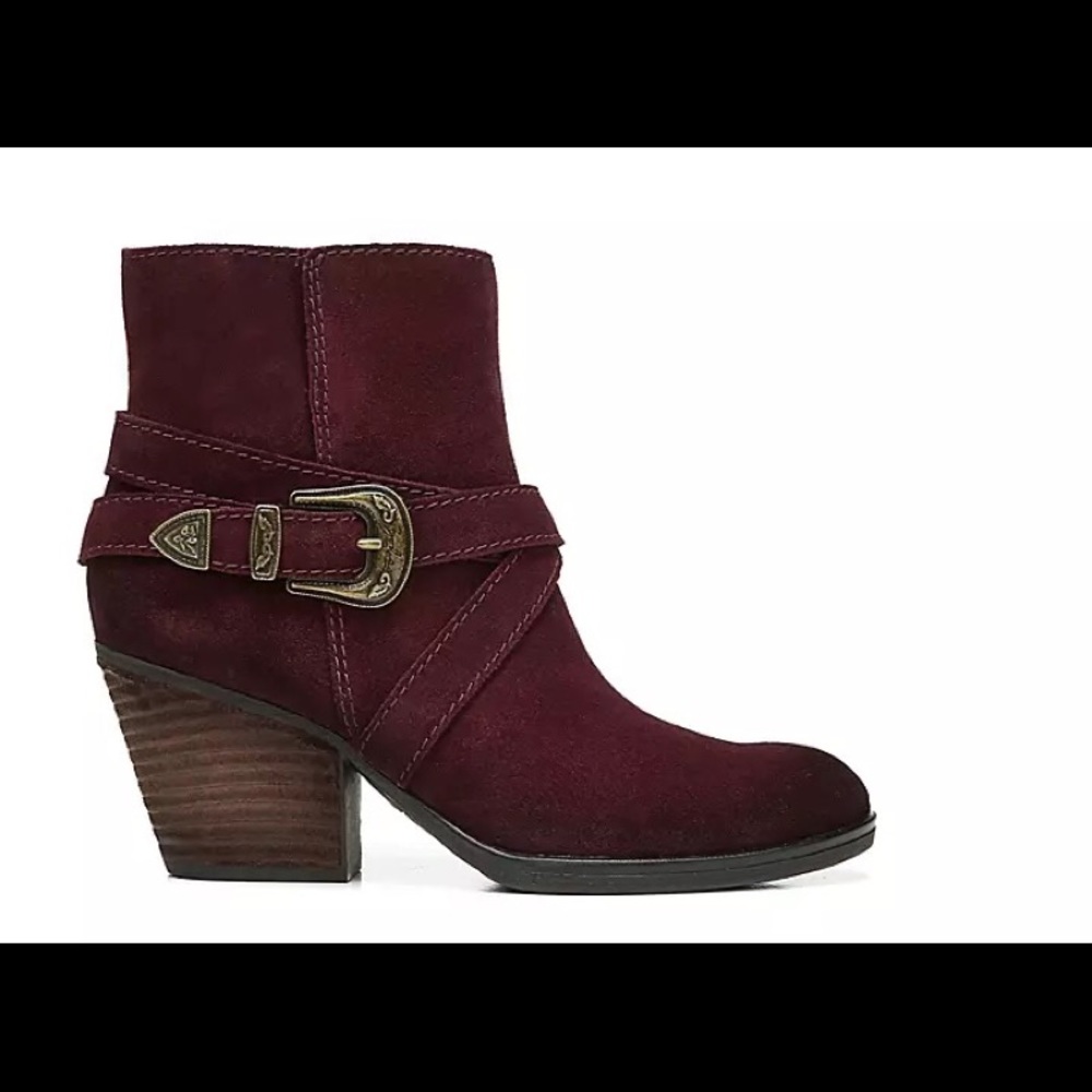 ZODIAC SAMMI WESTERN BUCKLE SUEDE LEATHER ANKLE BOOTIES WINE NIB SZ 8